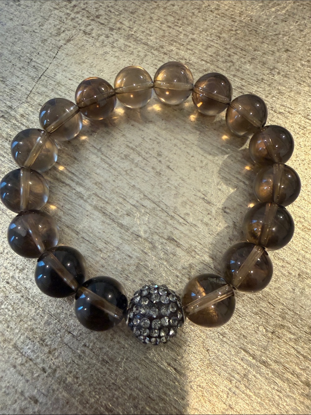 Smoky Quartz Beaded Bracelet with Pavé Accent